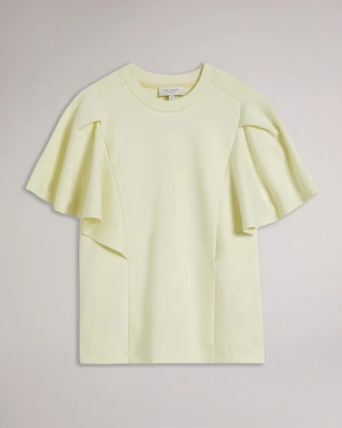 Boxy Ruffle Sleeve TShirt Light Yellow Women Ted Baker Clothing