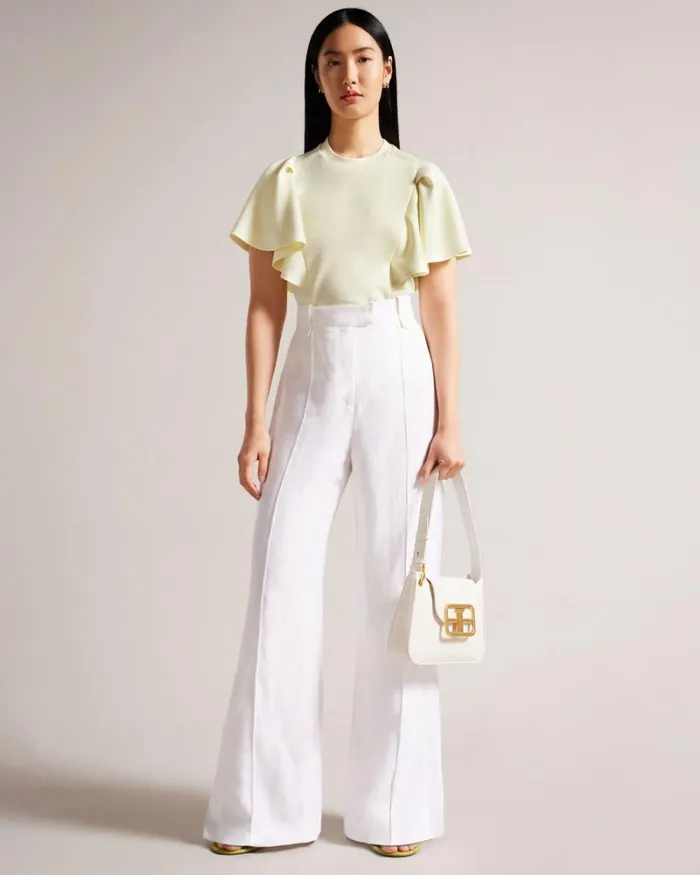 Boxy Ruffle Sleeve TShirt Light Yellow Women Ted Baker Clothing