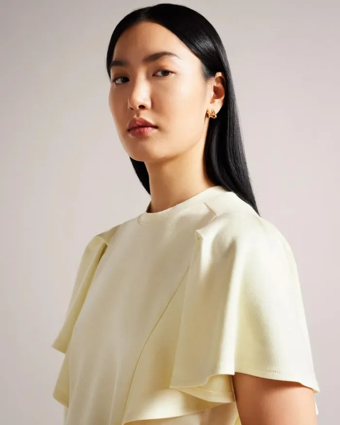 Boxy Ruffle Sleeve TShirt Light Yellow Women Ted Baker Clothing