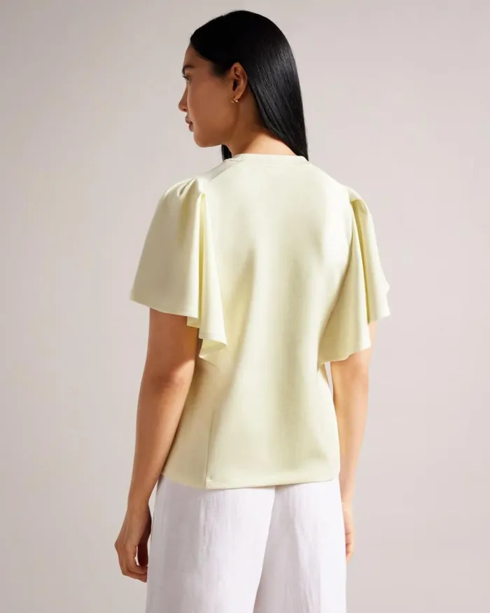 Boxy Ruffle Sleeve TShirt Light Yellow Women Ted Baker Clothing