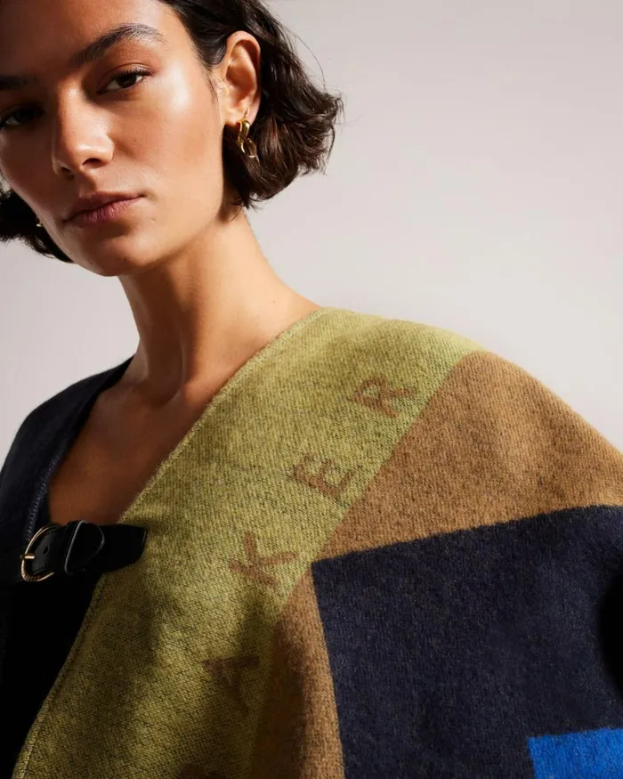 Buckle Poncho Dark Blue Women Ted Baker Scarves Buckle Poncho Dark Blue Women Ted Baker Scarves