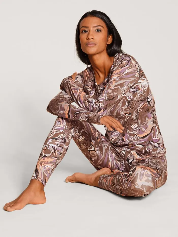 CALIDA Shirts Shirt Long Sleeve Cradle To Cradle Certified Truffle Brown Print 8211 Women