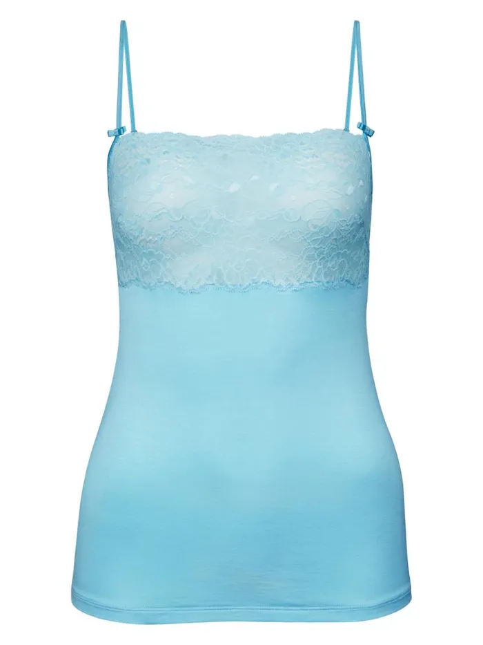 CALIDA Tops Spaghetti Strap Top With Lace Blue Topaz 8211 Women