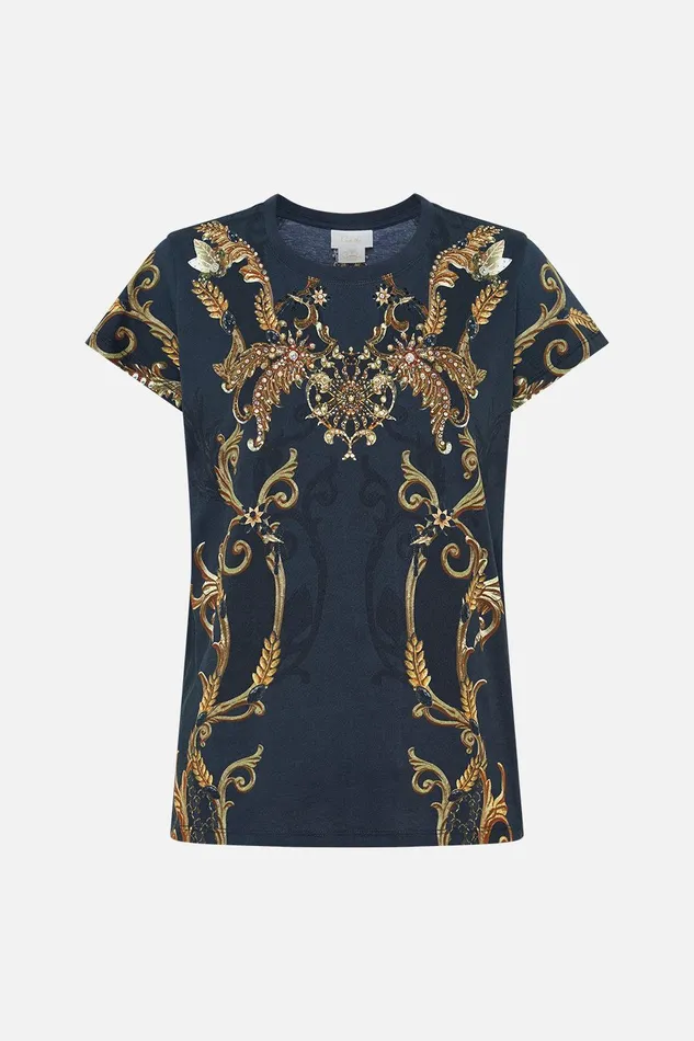 Camilla Tees Organic Cotton Slim Fit Tee Goldnavy Moonlight Melodies 8211 WomensAccessories Camilla Tees Organic Cotton Slim Fit Tee Goldnavy Moonlight Melodies 8211 WomensAccessories