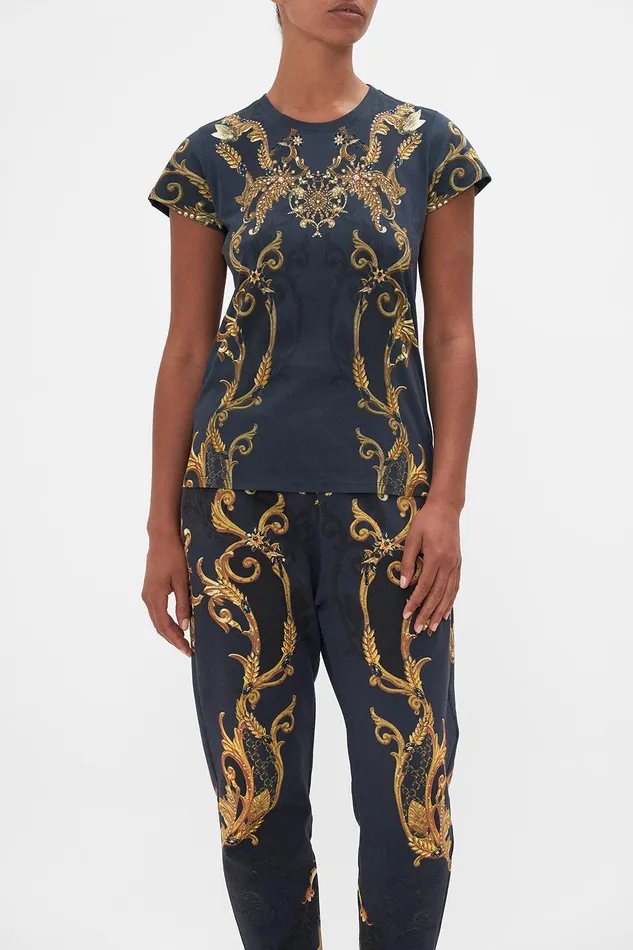 Camilla Tees Organic Cotton Slim Fit Tee Goldnavy Moonlight Melodies 8211 WomensAccessories Camilla Tees Organic Cotton Slim Fit Tee Goldnavy Moonlight Melodies 8211 WomensAccessories