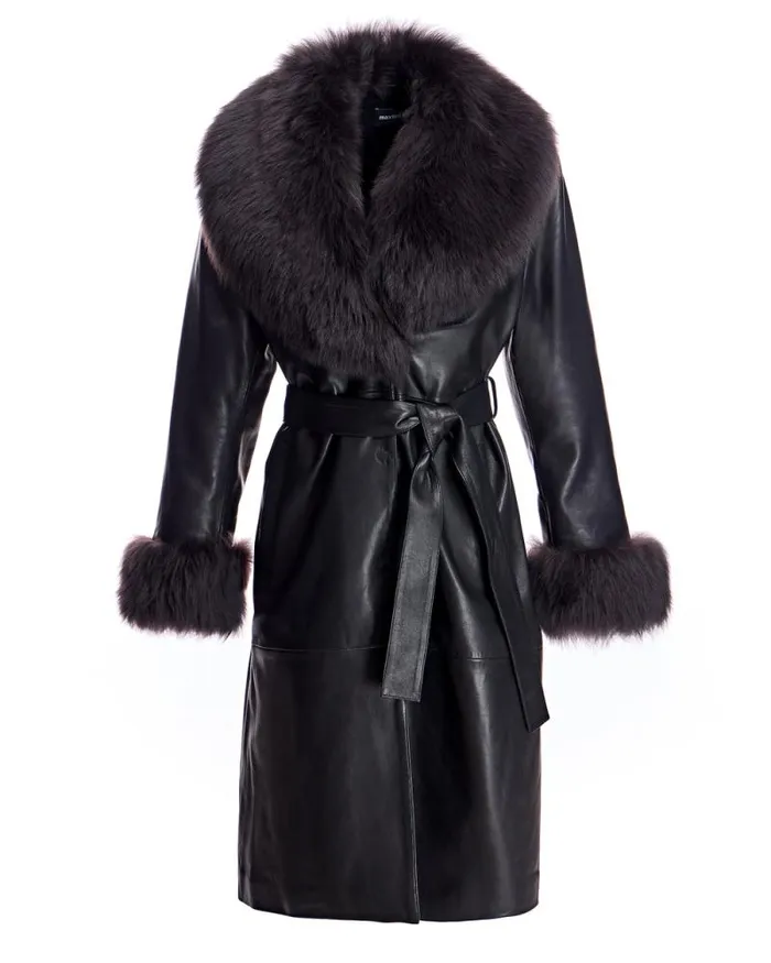 Coats Women039s Maximilian Belted Leather Coat With Shearling Collar