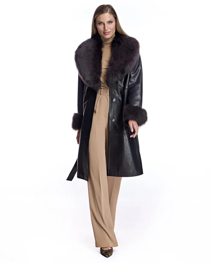 Coats Women039s Maximilian Belted Leather Coat With Shearling Collar