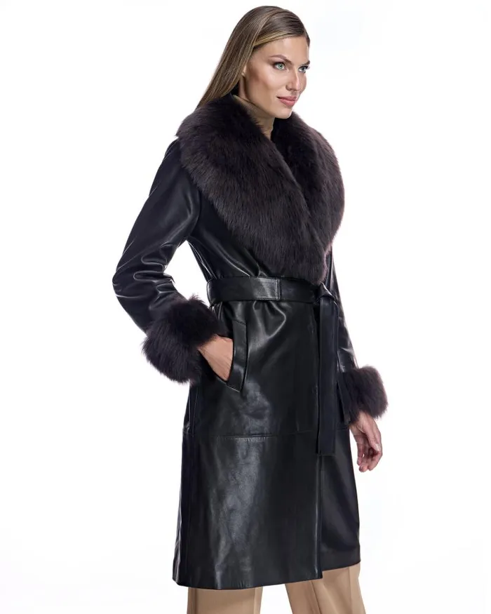 Coats Women039s Maximilian Belted Leather Coat With Shearling Collar
