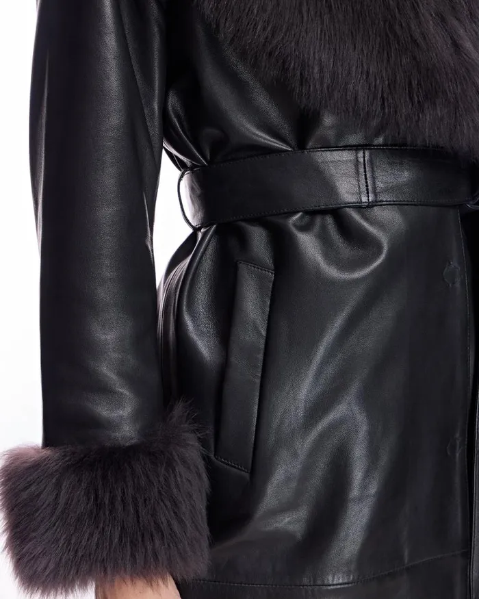 Coats Women039s Maximilian Belted Leather Coat With Shearling Collar