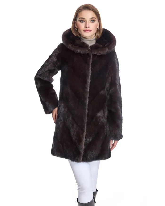 Coats Women039s Maximilian Hooded Chevron Mink Coat