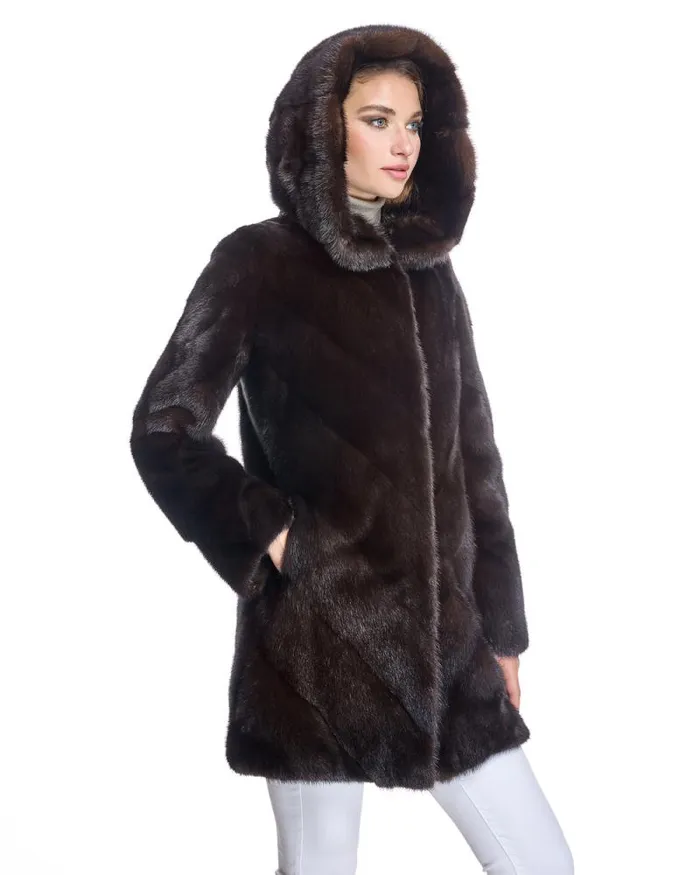 Coats Women039s Maximilian Hooded Chevron Mink Coat