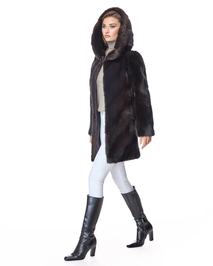 Coats Women039s Maximilian Hooded Chevron Mink Coat