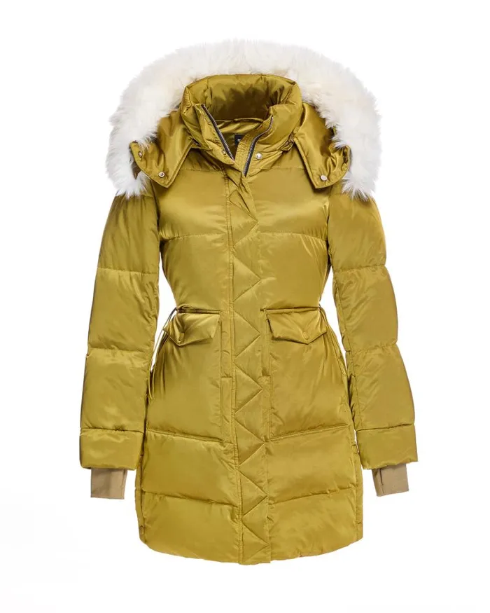 Coats Women039s Maximilian Julia and Stella Shearling Trimmed Puffer Coat