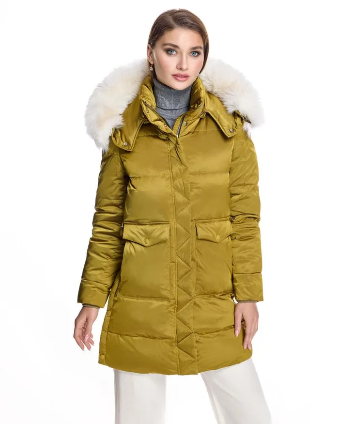 Coats Women039s Maximilian Julia and Stella Shearling Trimmed Puffer Coat