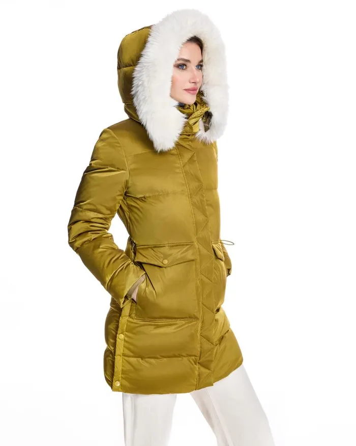 Coats Women039s Maximilian Julia and Stella Shearling Trimmed Puffer Coat