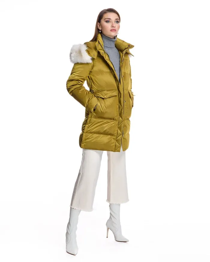Coats Women039s Maximilian Julia and Stella Shearling Trimmed Puffer Coat