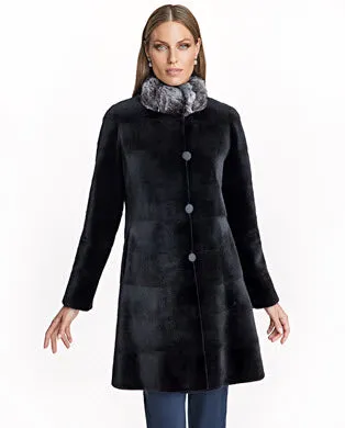 Coats Women039s Maximilian Sheared Mink Reversible Coat With Chinchilla Trim