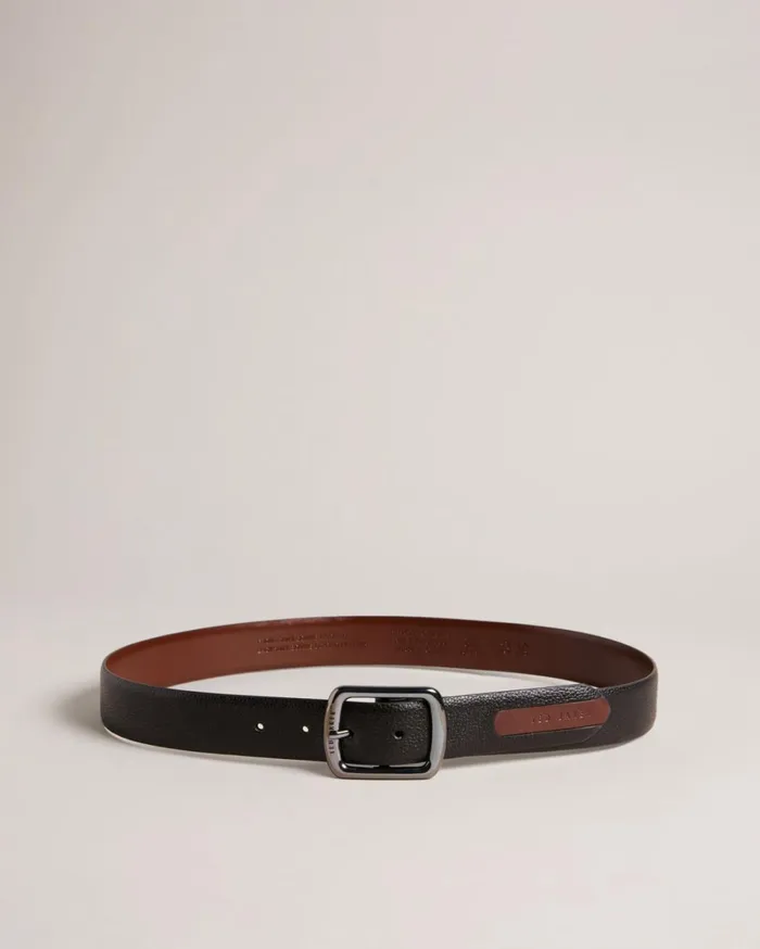 Contrast Detail Leather Belt Black Men Ted Baker Belts