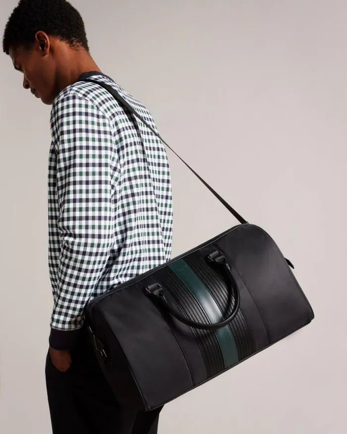 Core Twill PU Striped Holdall Black Men Ted Baker Duffel Bags