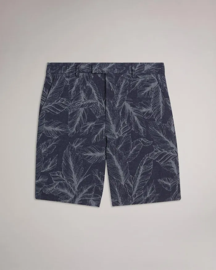 Cotton And Linen Leaf Pattern Shorts Navy Men Ted Baker Clothing
