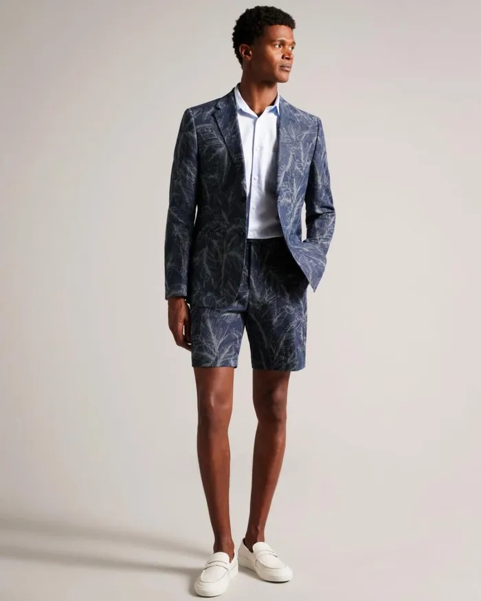 Cotton And Linen Leaf Pattern Shorts Navy Men Ted Baker Clothing Cotton And Linen Leaf Pattern Shorts Navy Men Ted Baker Clothing