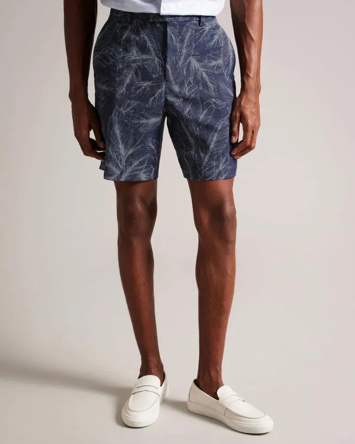 Cotton And Linen Leaf Pattern Shorts Navy Men Ted Baker Clothing Cotton And Linen Leaf Pattern Shorts Navy Men Ted Baker Clothing