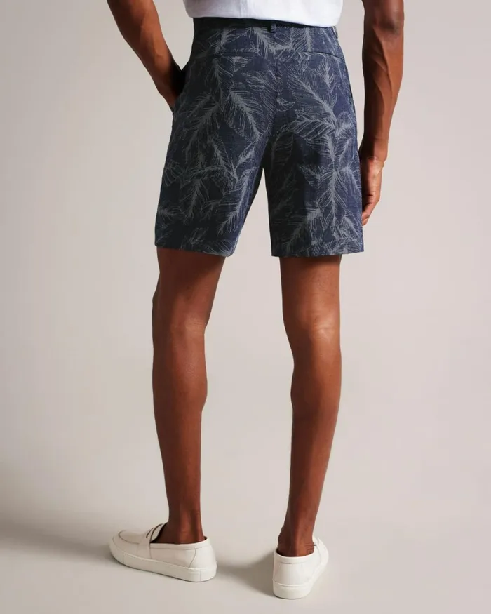 Cotton And Linen Leaf Pattern Shorts Navy Men Ted Baker Clothing Cotton And Linen Leaf Pattern Shorts Navy Men Ted Baker Clothing