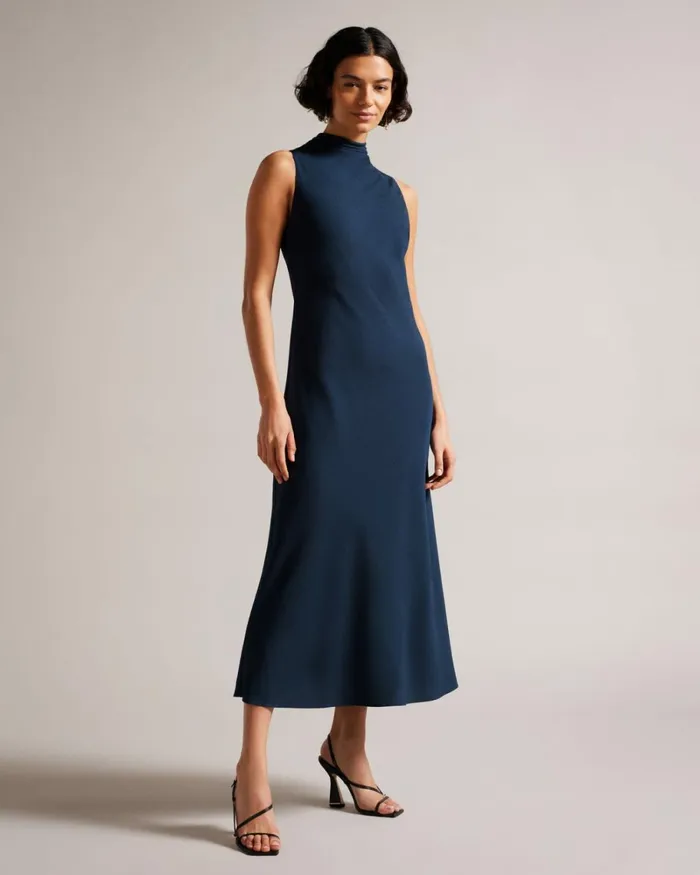 Cowl Neck Sleeveless Midi Slip Dress Dark Blue Women Ted Baker Clothing