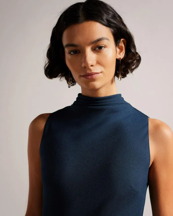 Cowl Neck Sleeveless Midi Slip Dress Dark Blue Women Ted Baker Clothing