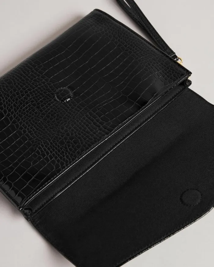 Croc Detail Debossed Envelope Pouch Black Women Ted Baker Bags