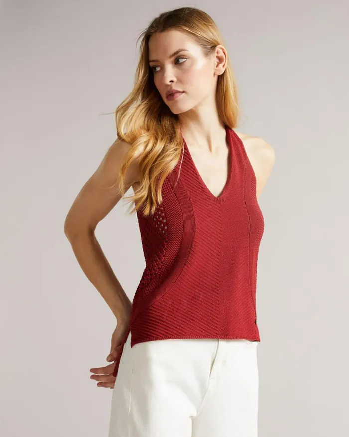 Crochet VNeck Top Brown Women Ted Baker Clothing Crochet VNeck Top Brown Women Ted Baker Clothing