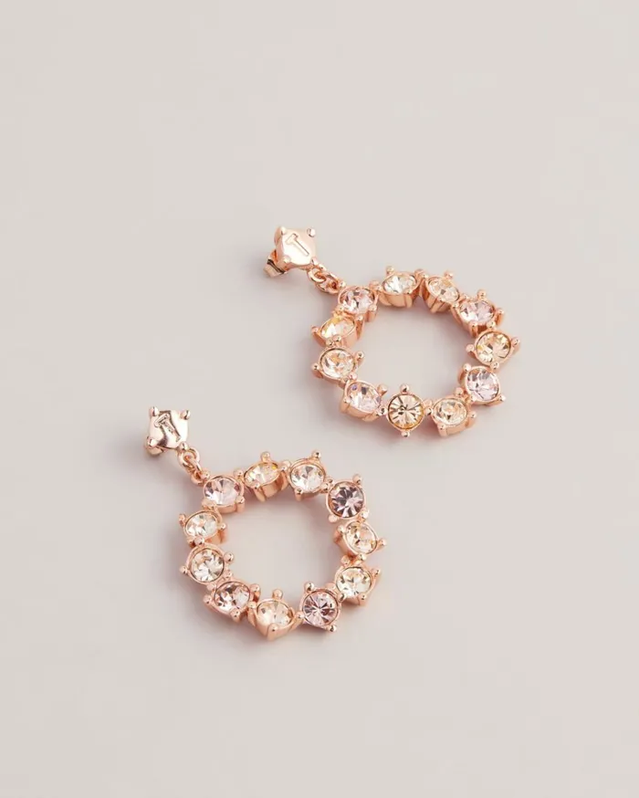 Crystal Hoop Drop Earrings Rosegold Color Women Ted Baker Jewelry