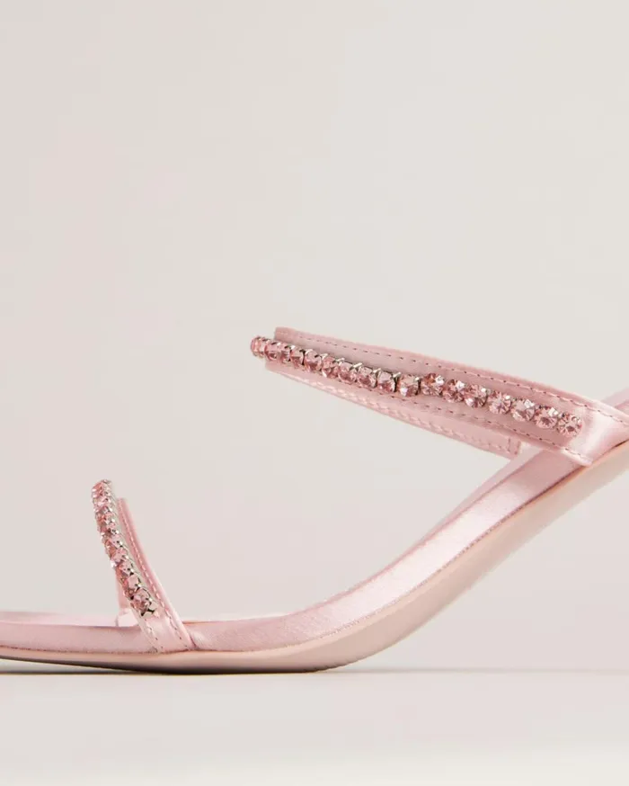 Diamante Satin Kitten Heel Sandals Pale Pink Women Ted Baker Sandals and Sliders
