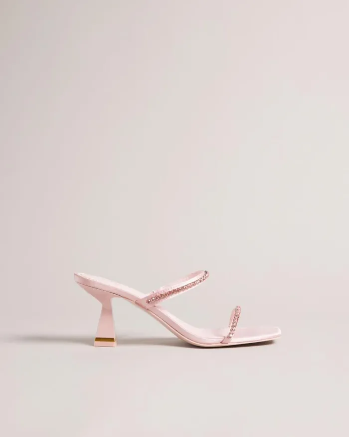 Diamante Satin Kitten Heel Sandals Pale Pink Women Ted Baker Sandals and Sliders Diamante Satin Kitten Heel Sandals Pale Pink Women Ted Baker Sandals and Sliders
