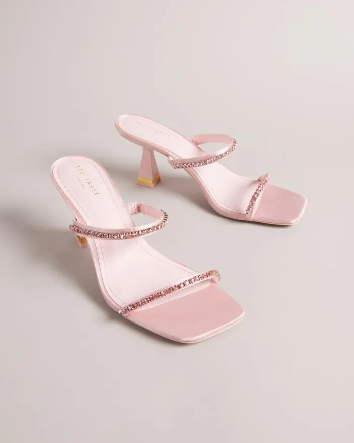 Diamante Satin Kitten Heel Sandals Pale Pink Women Ted Baker Sandals and Sliders Diamante Satin Kitten Heel Sandals Pale Pink Women Ted Baker Sandals and Sliders