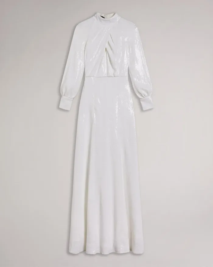 Draped Sequin Embellished Maxi Dress White Women Ted Baker Clothing