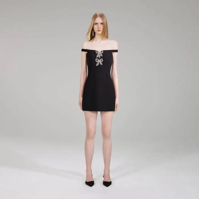 Dresses Woman SelfPortrait Black Crepe Rhinestone Detail Mini Dress Dresses Woman SelfPortrait Black Crepe Rhinestone Detail Mini Dress