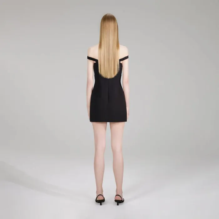 Dresses Woman SelfPortrait Black Crepe Rhinestone Detail Mini Dress Dresses Woman SelfPortrait Black Crepe Rhinestone Detail Mini Dress