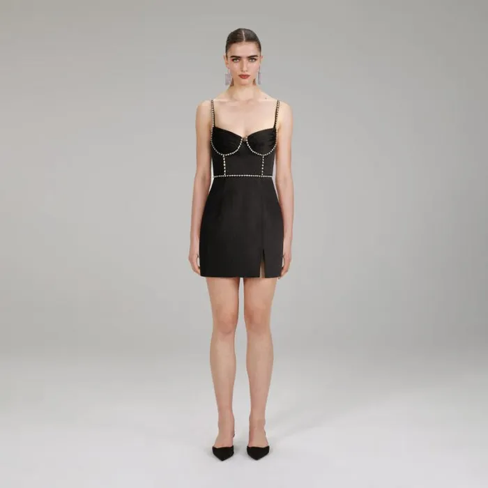Dresses Woman SelfPortrait Black Crepe Rhinestone Detail Mini Dress Dresses Woman SelfPortrait Black Crepe Rhinestone Detail Mini Dress