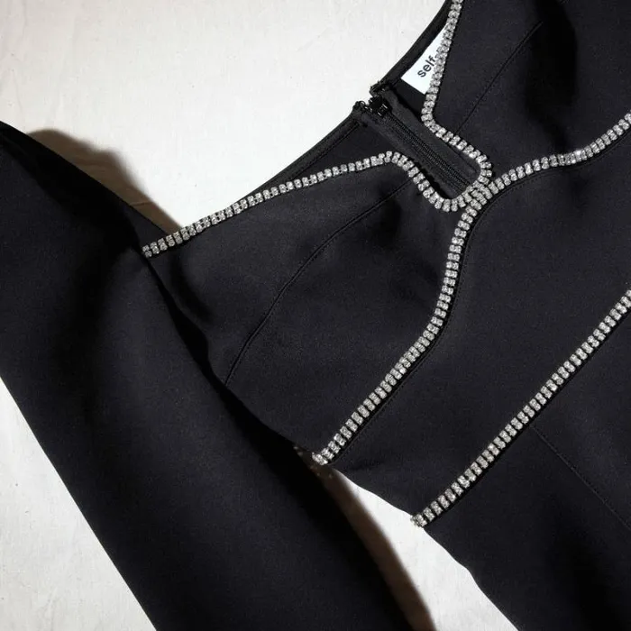 Dresses Woman SelfPortrait Black Crepe Rhinestone Detail Mini Dress Dresses Woman SelfPortrait Black Crepe Rhinestone Detail Mini Dress