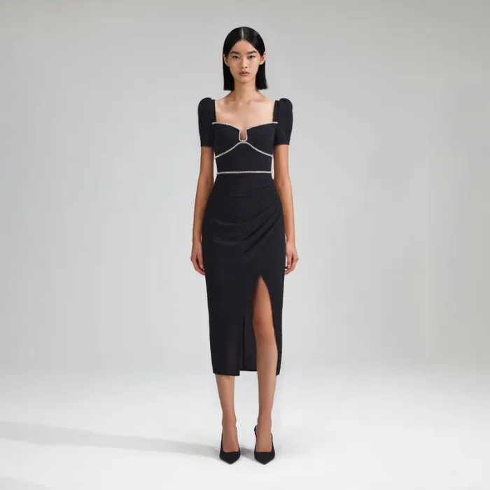 Dresses Woman SelfPortrait Black Crepe Rhinestone Detail Mini Dress Dresses Woman SelfPortrait Black Crepe Rhinestone Detail Mini Dress