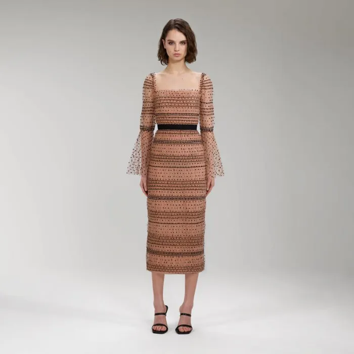Dresses Woman SelfPortrait Black Dot Mesh Midi Dress Dresses Woman SelfPortrait Black Dot Mesh Midi Dress