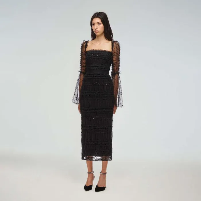 Dresses Woman SelfPortrait Black Dot Mesh Midi Dress Dresses Woman SelfPortrait Black Dot Mesh Midi Dress