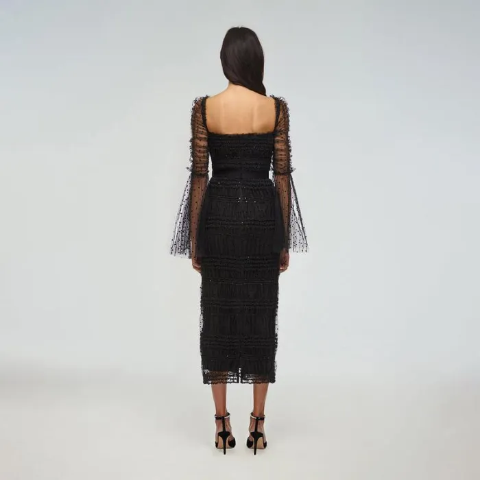 Dresses Woman SelfPortrait Black Dot Mesh Midi Dress Dresses Woman SelfPortrait Black Dot Mesh Midi Dress