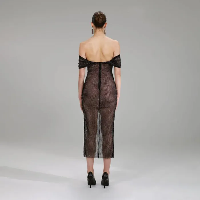 Dresses Woman SelfPortrait Black Dot Mesh Midi Dress Dresses Woman SelfPortrait Black Dot Mesh Midi Dress