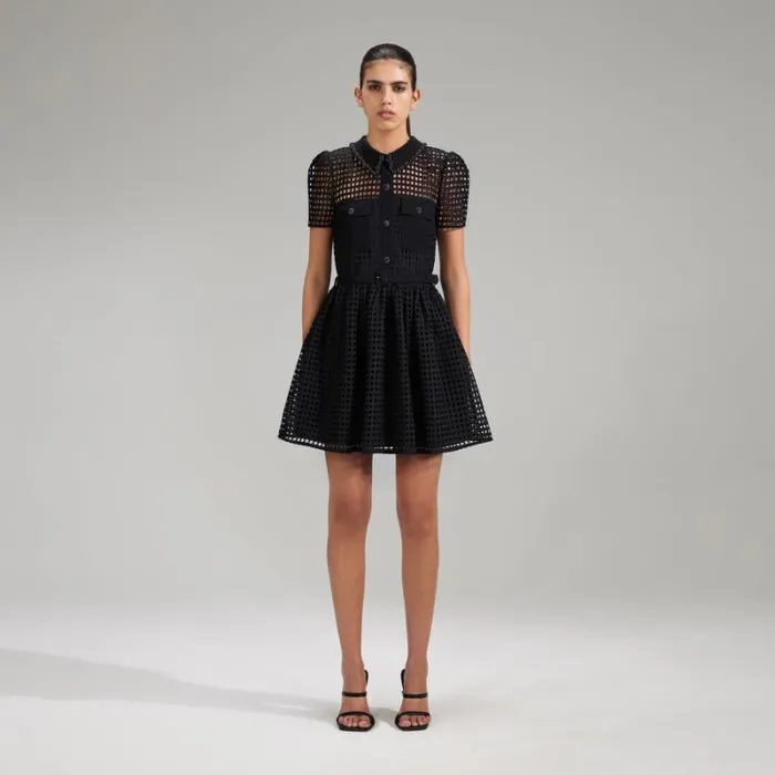 Dresses Woman SelfPortrait Black Grid Lace Mini Dress