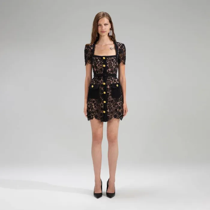Dresses Woman SelfPortrait Black Grid Lace Mini Dress Dresses Woman SelfPortrait Black Grid Lace Mini Dress