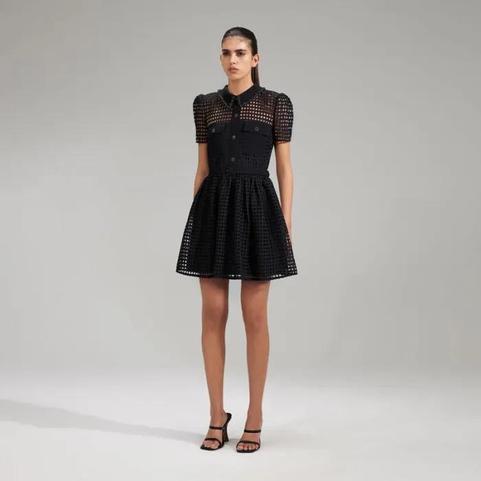 Dresses Woman SelfPortrait Black Grid Lace Mini Dress Dresses Woman SelfPortrait Black Grid Lace Mini Dress