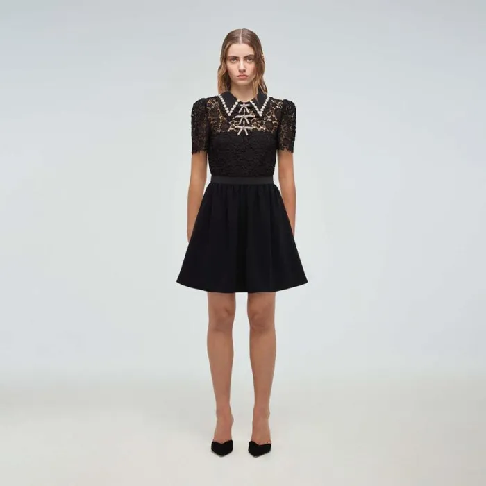 Dresses Woman SelfPortrait Black Grid Lace Mini Dress Dresses Woman SelfPortrait Black Grid Lace Mini Dress