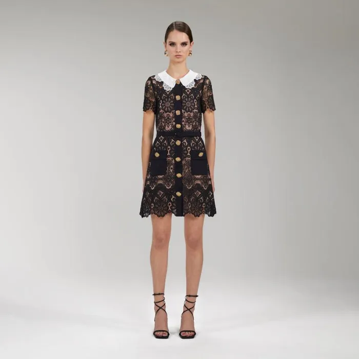 Dresses Woman SelfPortrait Black Grid Lace Mini Dress Dresses Woman SelfPortrait Black Grid Lace Mini Dress